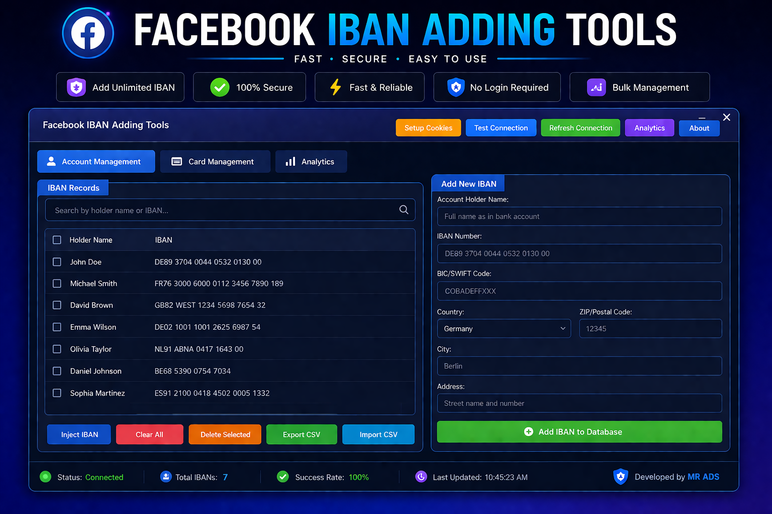 Facebook IBAN Adding Tools